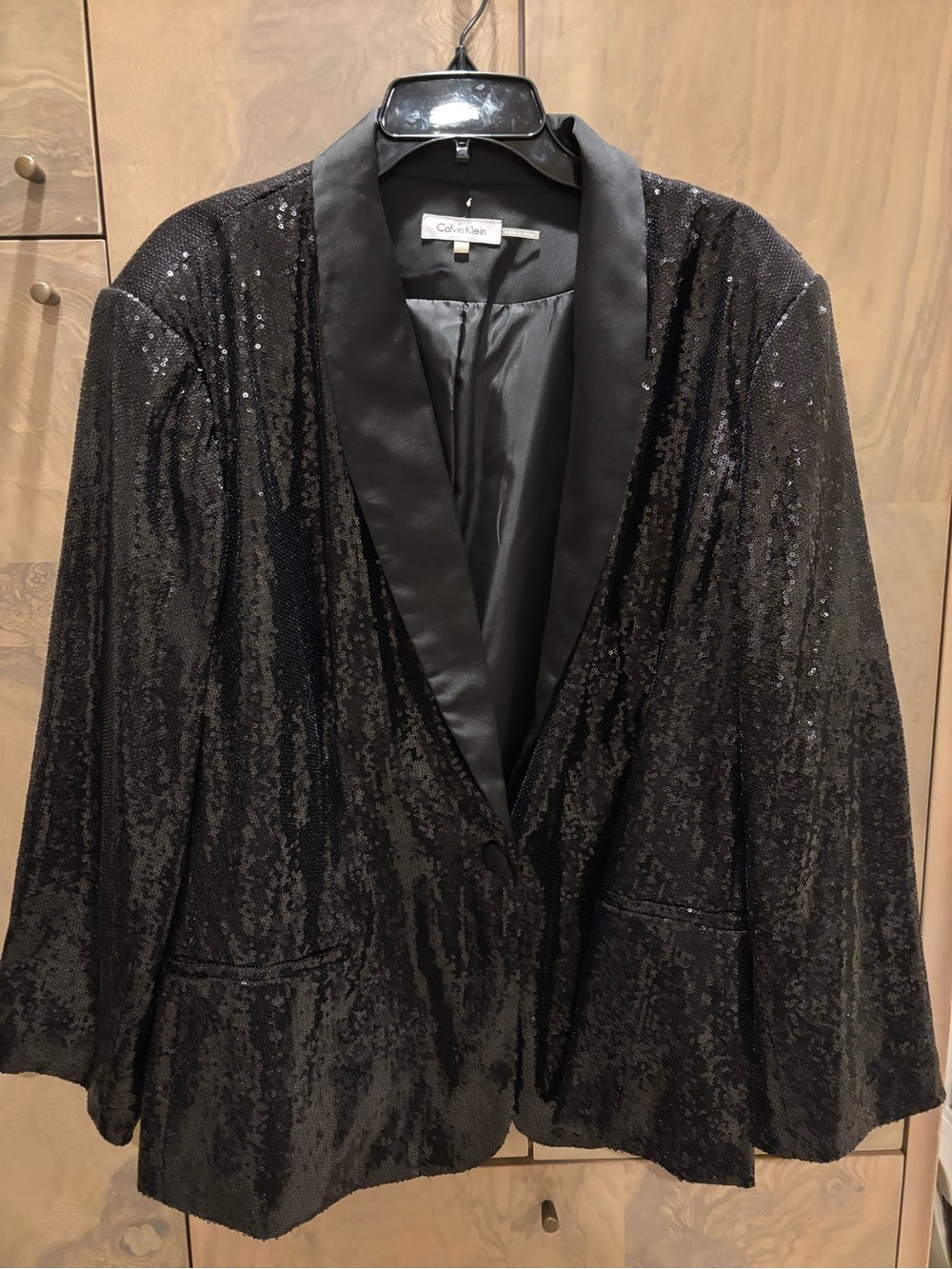 Calvin Klein Black Sequin Satin-Lapel Blazer